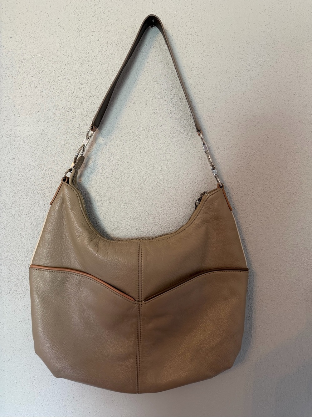 Brighton Taupe Shoulder Bag with Tan Trim